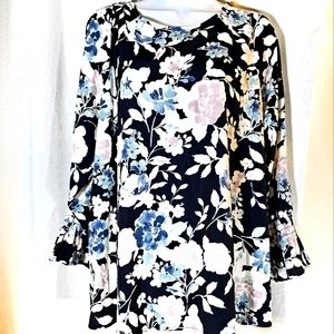 J JILL Large Size Floral Slit Sleeve Blouse